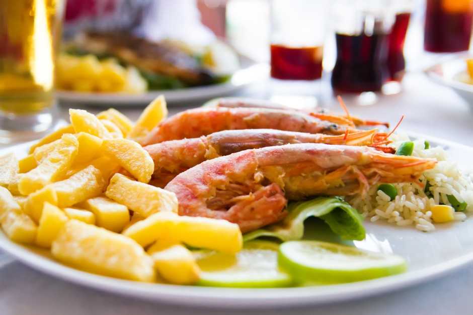 Image of a Chinese Dish, King Prawns and Chips